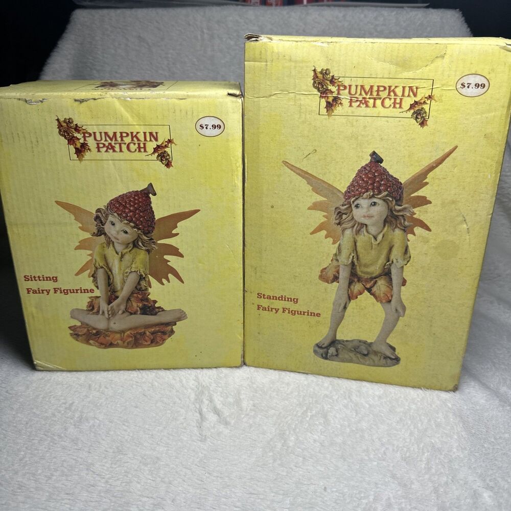 PUMPKIN PATCH SITTING FAIRY FIGURINE 6” & STANDING FAIRY FIGURINE 8” NEW IN BOX